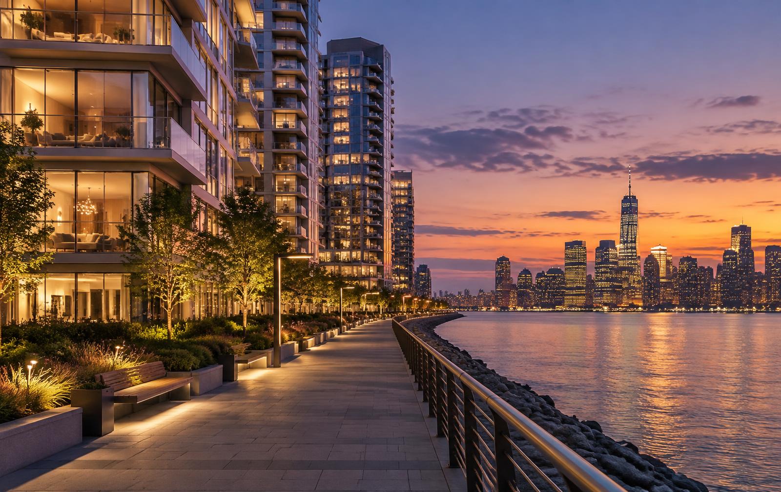 New Jersey Hudson River waterfront facing Manhattan