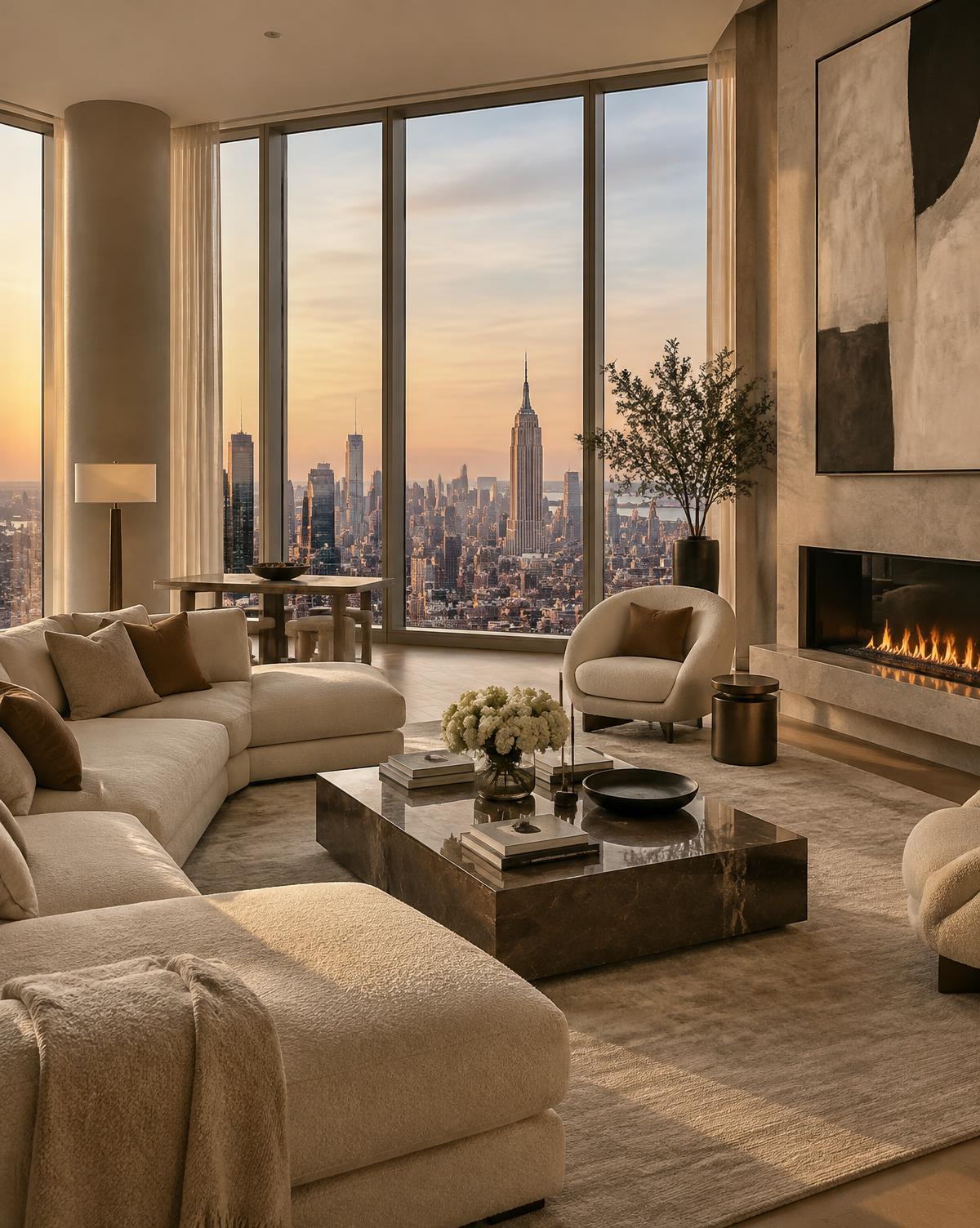 Luxury Manhattan living room with skyline views
